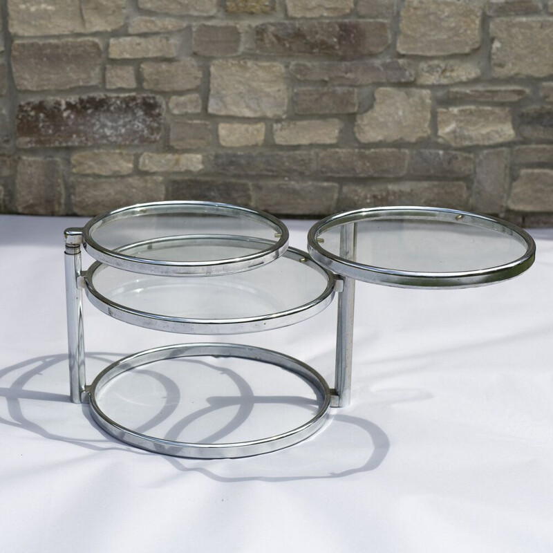 Vintage 3-tiered table in chrome and glass 1980s