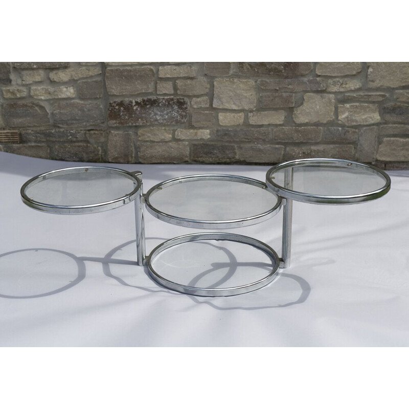 Vintage 3-tiered table in chrome and glass 1980s