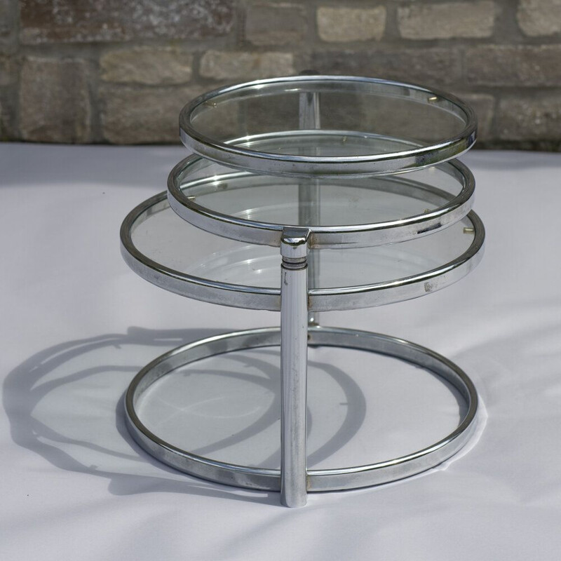 Vintage 3-tiered table in chrome and glass 1980s