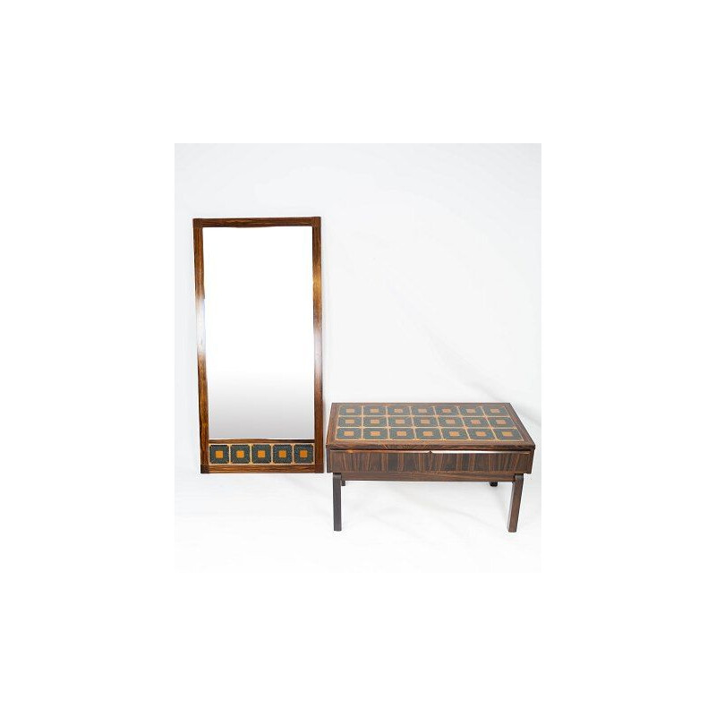 Vintage mirror in rosewood and tiles Denmark 1960s
