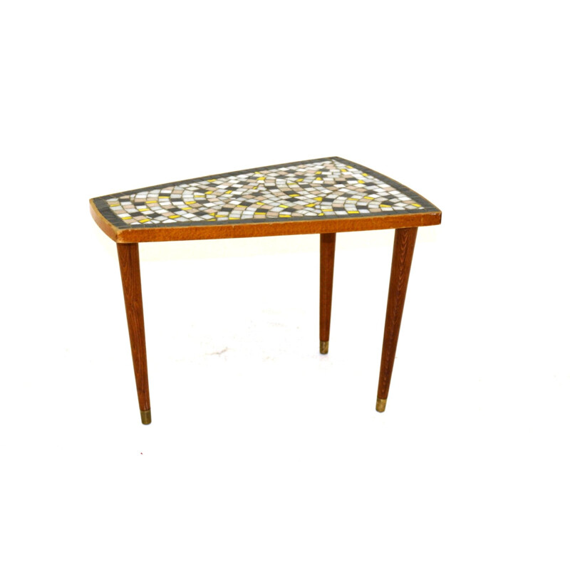 Vintage beechwood side table with ceramic top, Sweden 1950