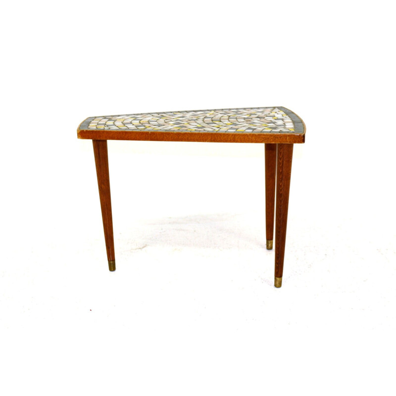 Vintage beechwood side table with ceramic top, Sweden 1950