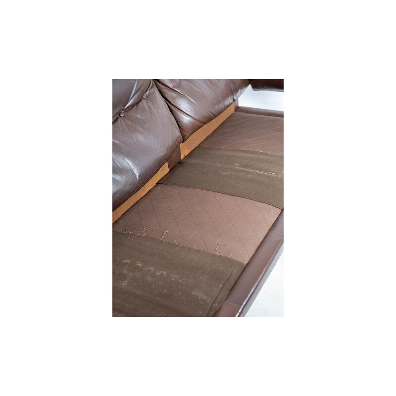 Sofá vintage de 3 plazas tapizado en piel marrón y estructura metálica de Arne Norell, 1970