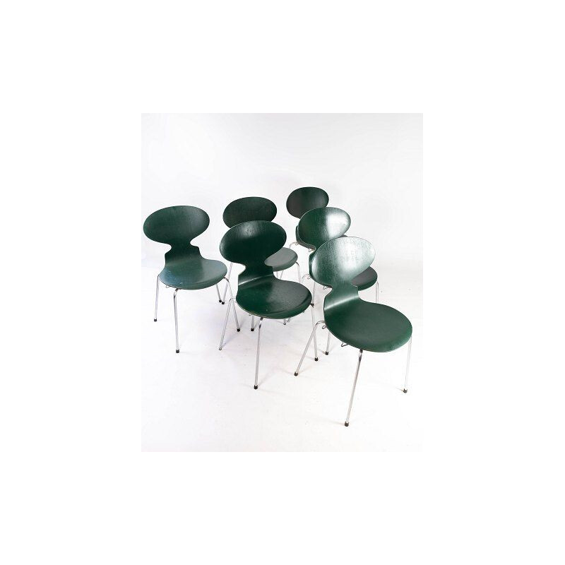 Set van 5 vintage donkergroene Ant stoelen model 3101 van Arne Jacobsen by Fritz Hansen 1952