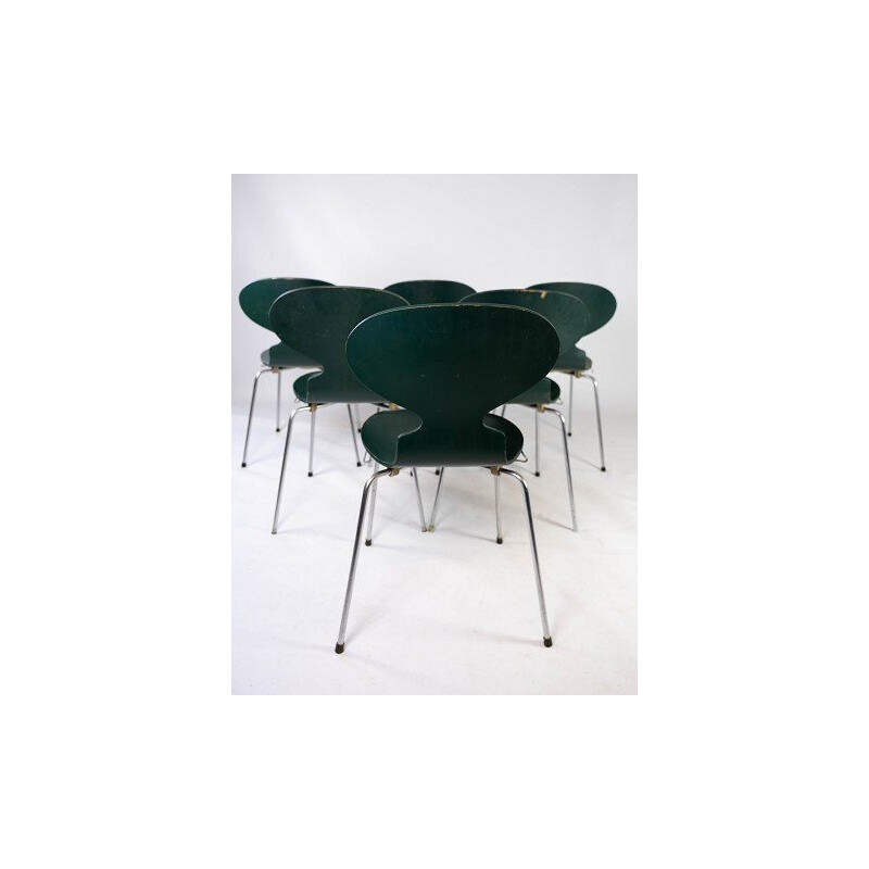 Set van 5 vintage donkergroene Ant stoelen model 3101 van Arne Jacobsen by Fritz Hansen 1952