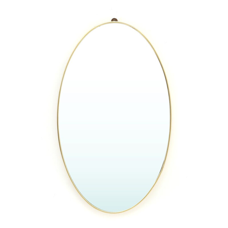 Vintage oval mirror with brass frame Italy 1950s