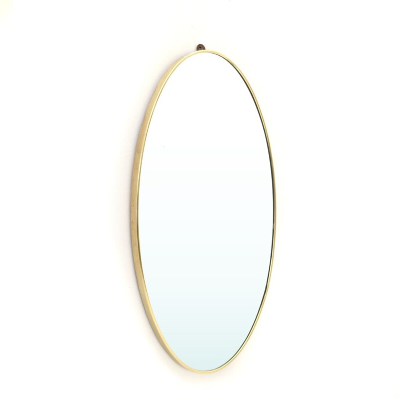 Vintage oval mirror with brass frame Italy 1950s