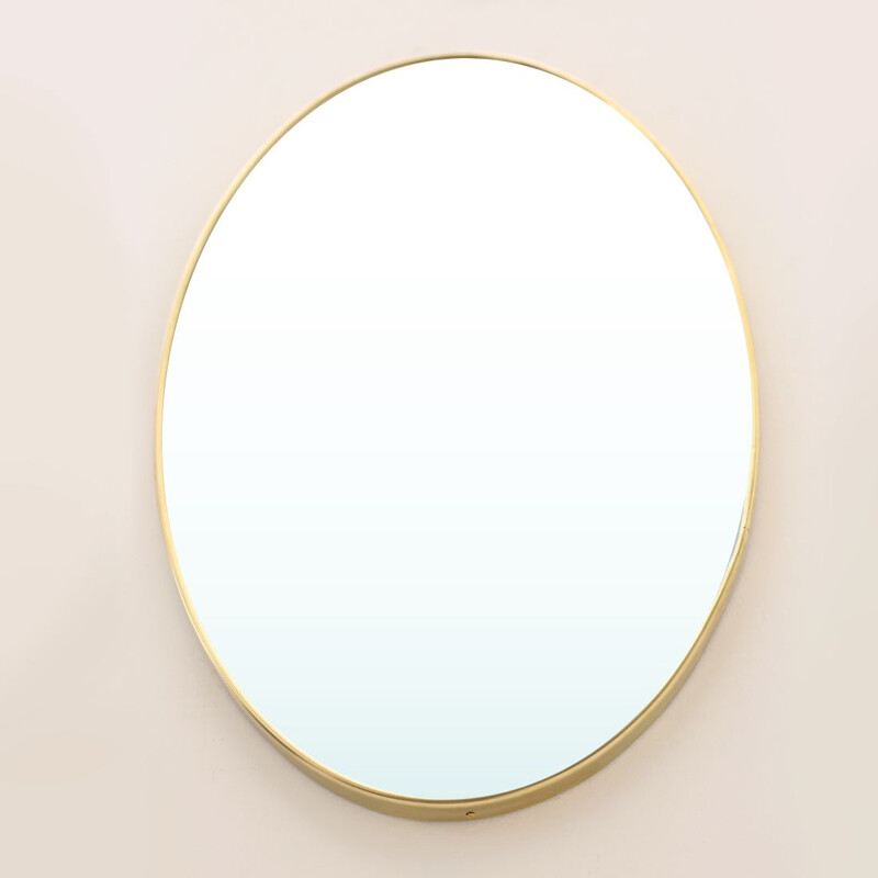 Vintage oval mirror with brass frame Italy 1950s