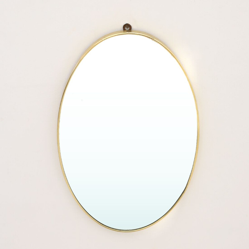 Vintage oval mirror with brass frame Italy 1950s