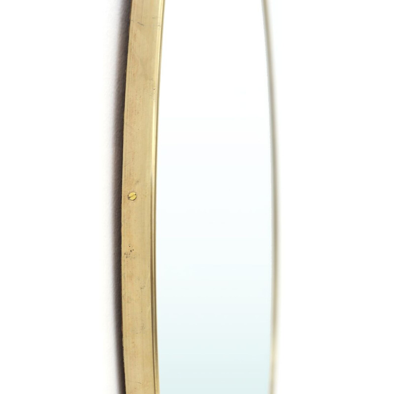 Vintage oval mirror with brass frame Italy 1950s