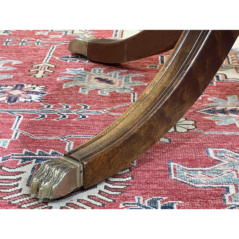 Vintage English table with mahogany leaves and leather top 1970s