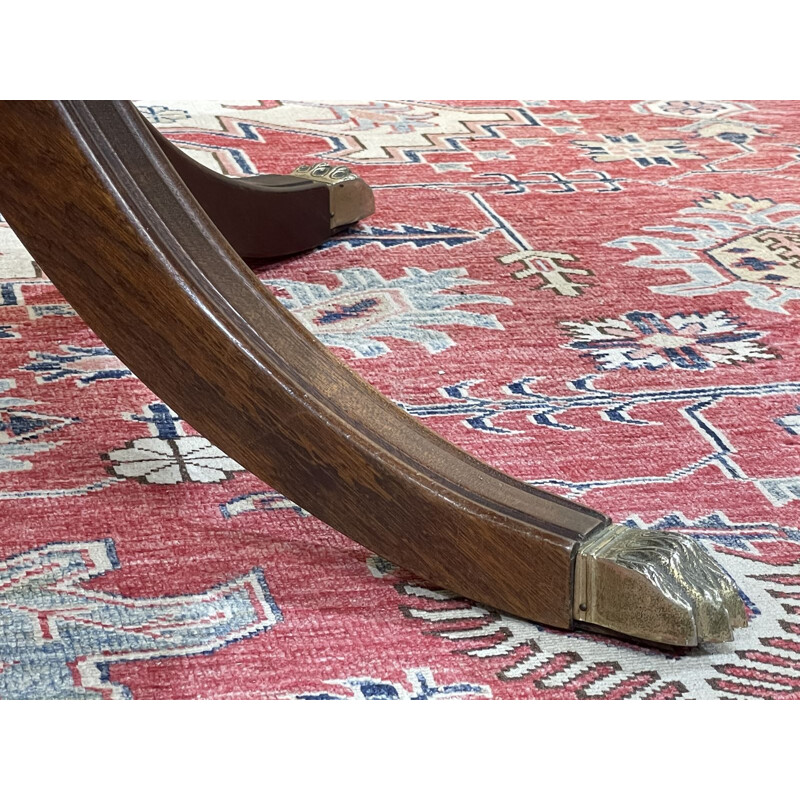 Vintage English table with mahogany leaves and leather top 1970s