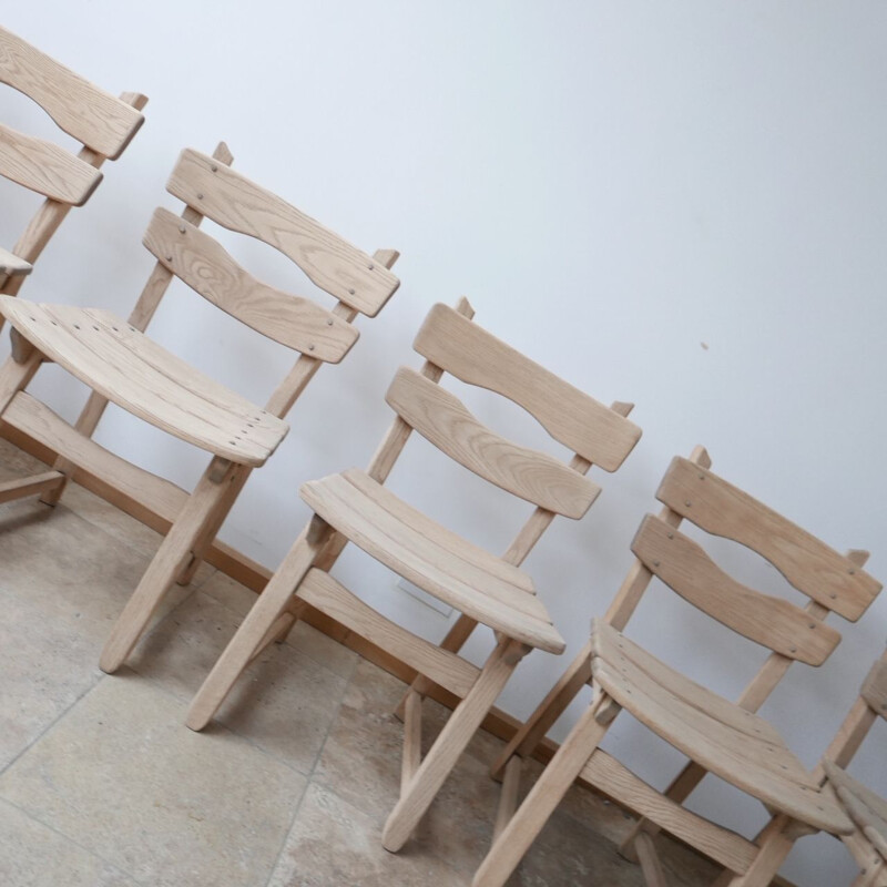 Set of 6 vintage Brutalist oak chairs Belgium 1970s