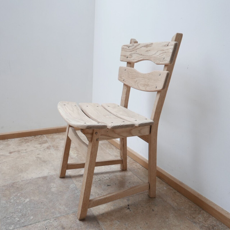 Set of 6 vintage Brutalist oak chairs Belgium 1970s