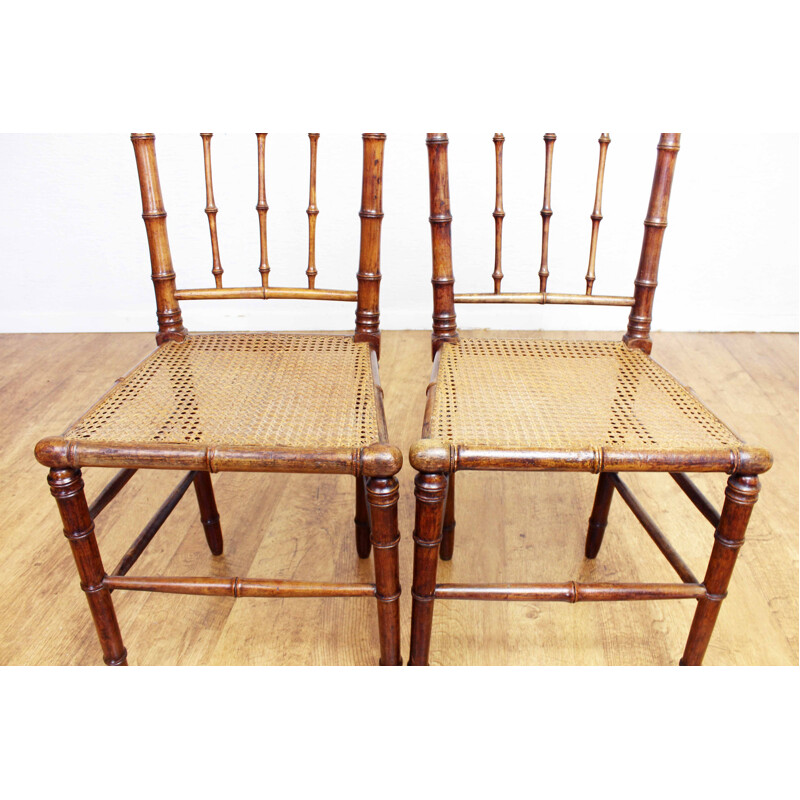 Paire de chaises vintage en hêtre imitation bambou
