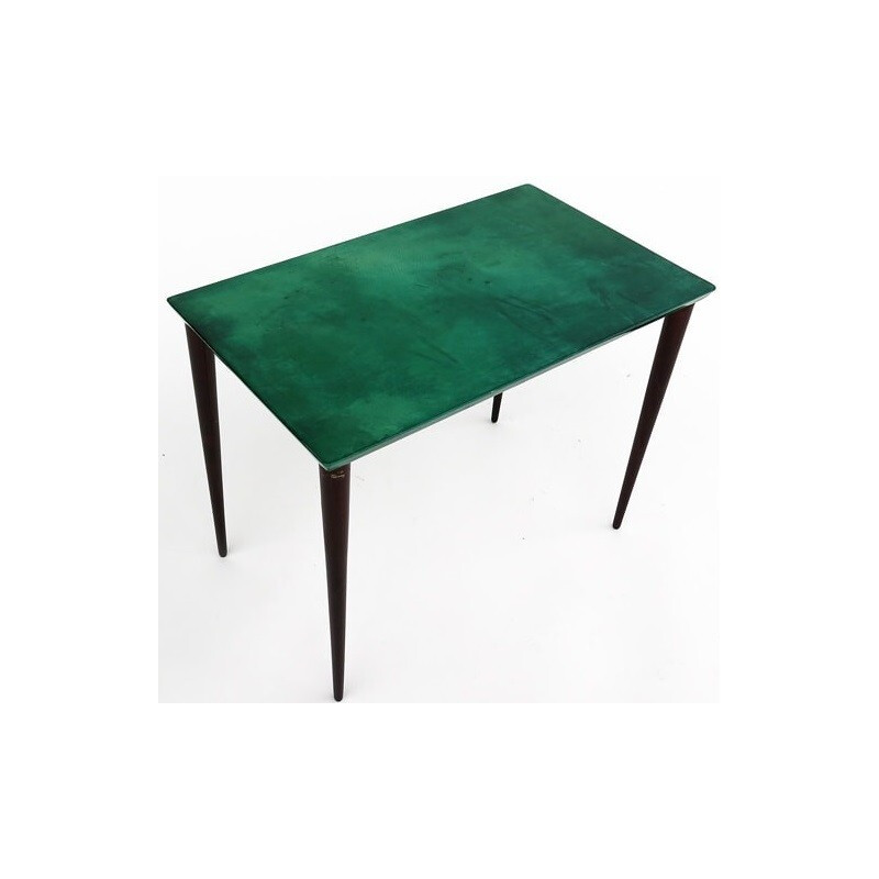 Side table in turquoise parchment, Aldo TURA - 1970s 