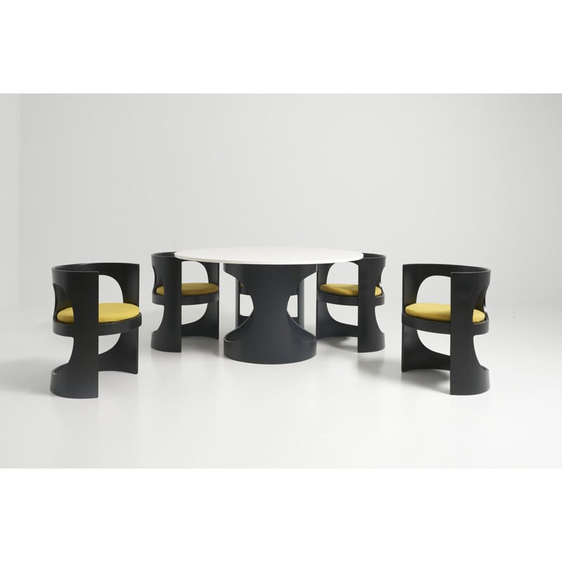 Ensemble de 5 chaises ovales et table ronde vintage PrePop par Arne Jacobsen pour Asko Finlande 1970
