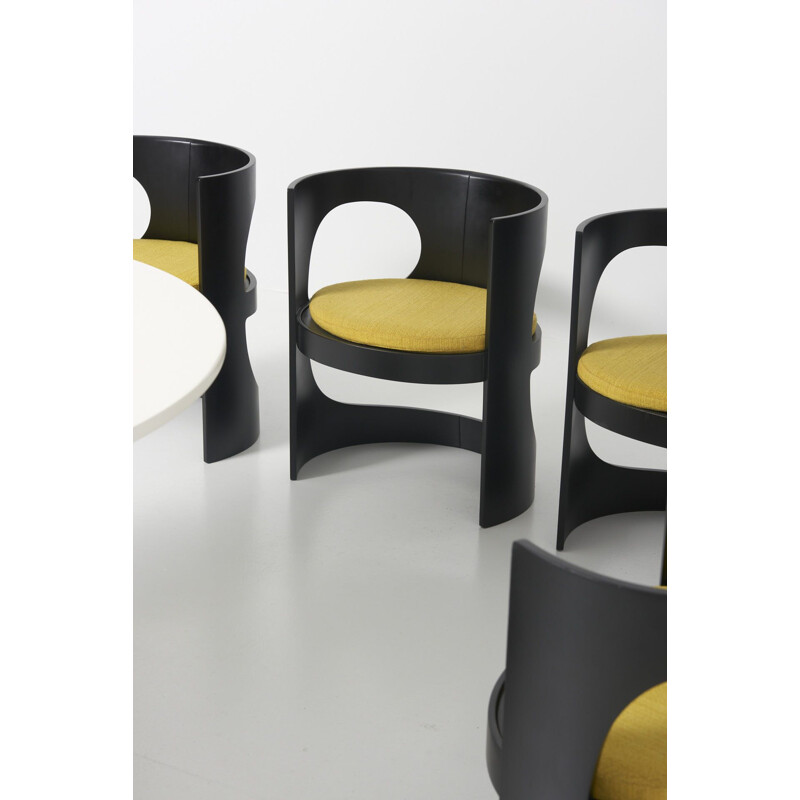 Set of 5 oval chairs and round table vintage PrePop by Arne Jacobsen for Asko Finland 1970s