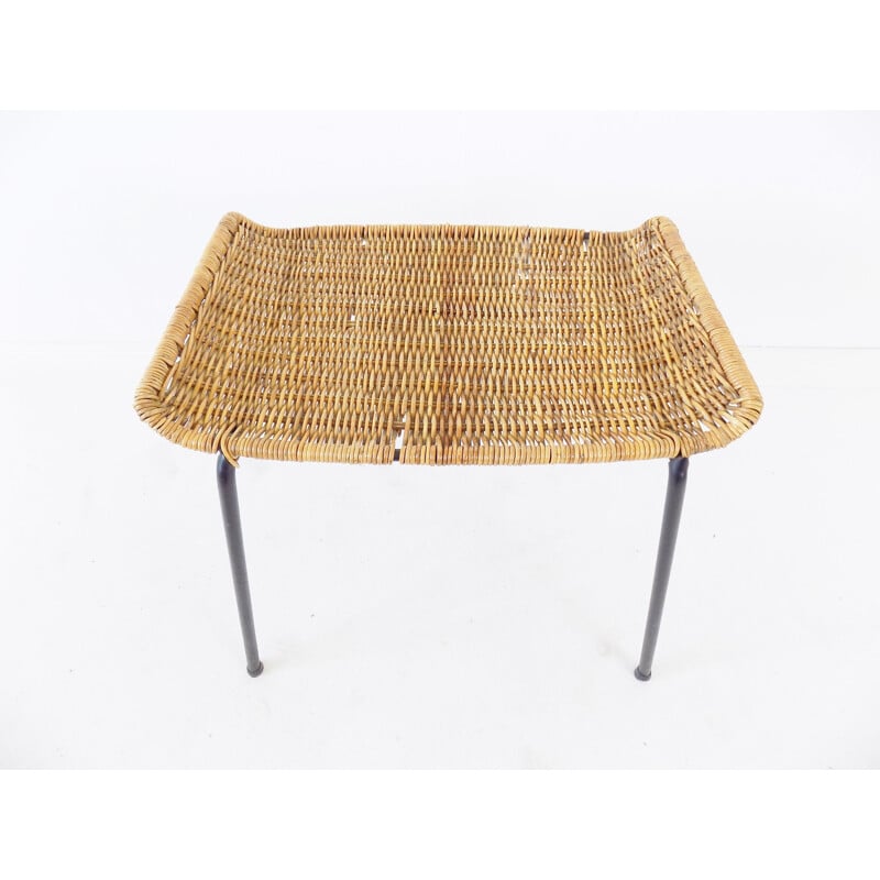 Vintage rattan wicker pouffe by Gian Franco Legler Switzerland 1951