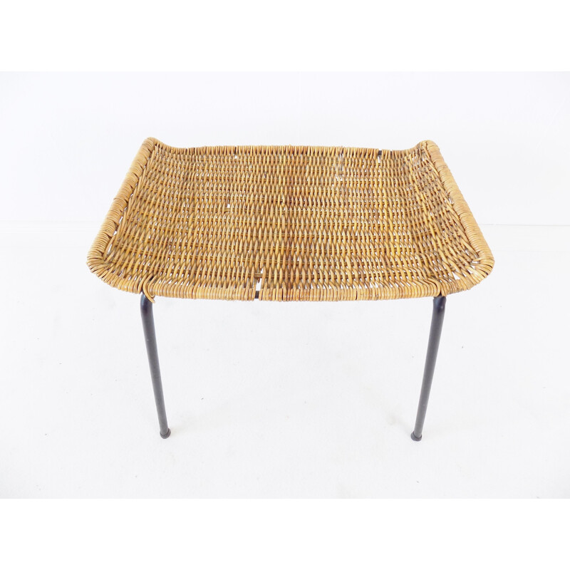 Vintage rattan wicker pouffe by Gian Franco Legler Switzerland 1951