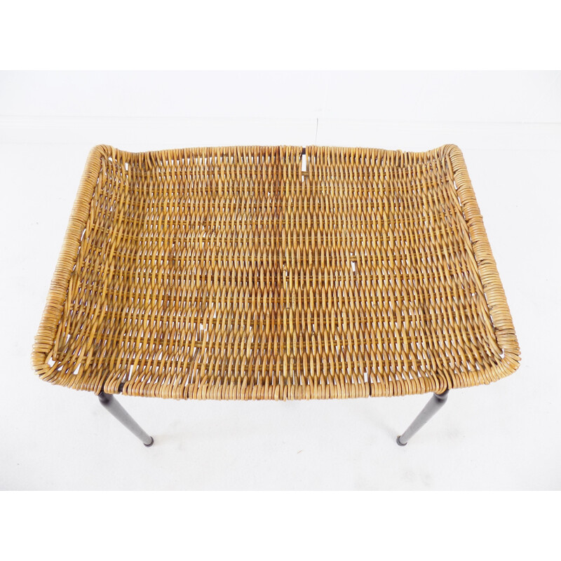 Vintage rattan wicker pouffe by Gian Franco Legler Switzerland 1951