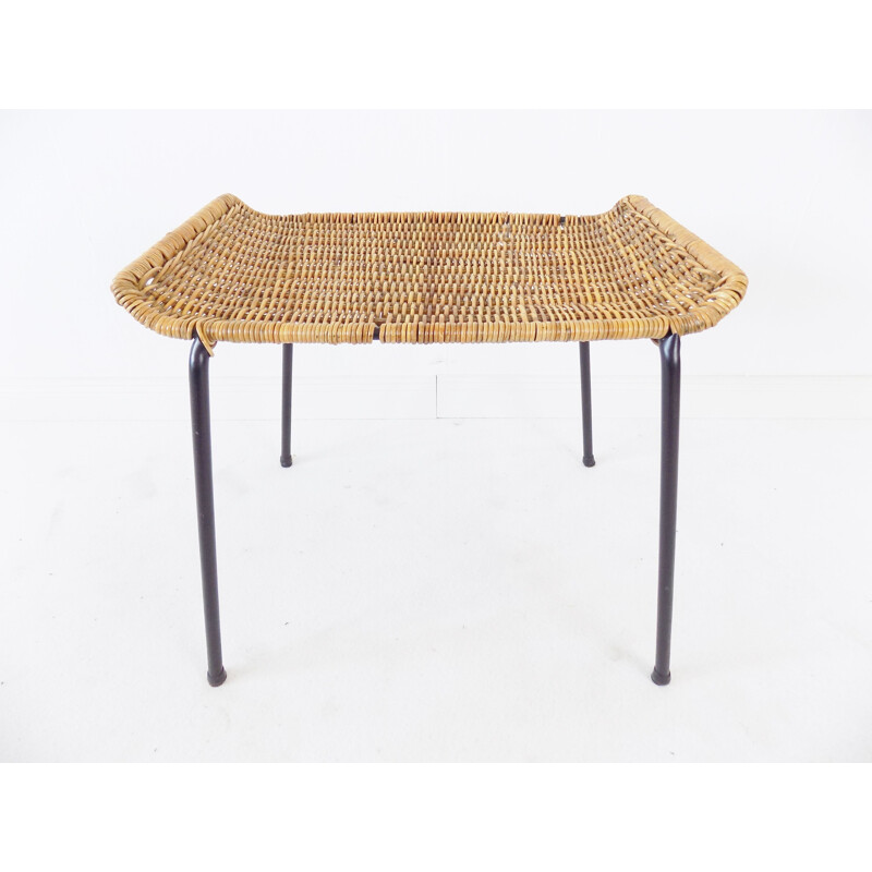 Vintage rattan wicker pouffe by Gian Franco Legler Switzerland 1951