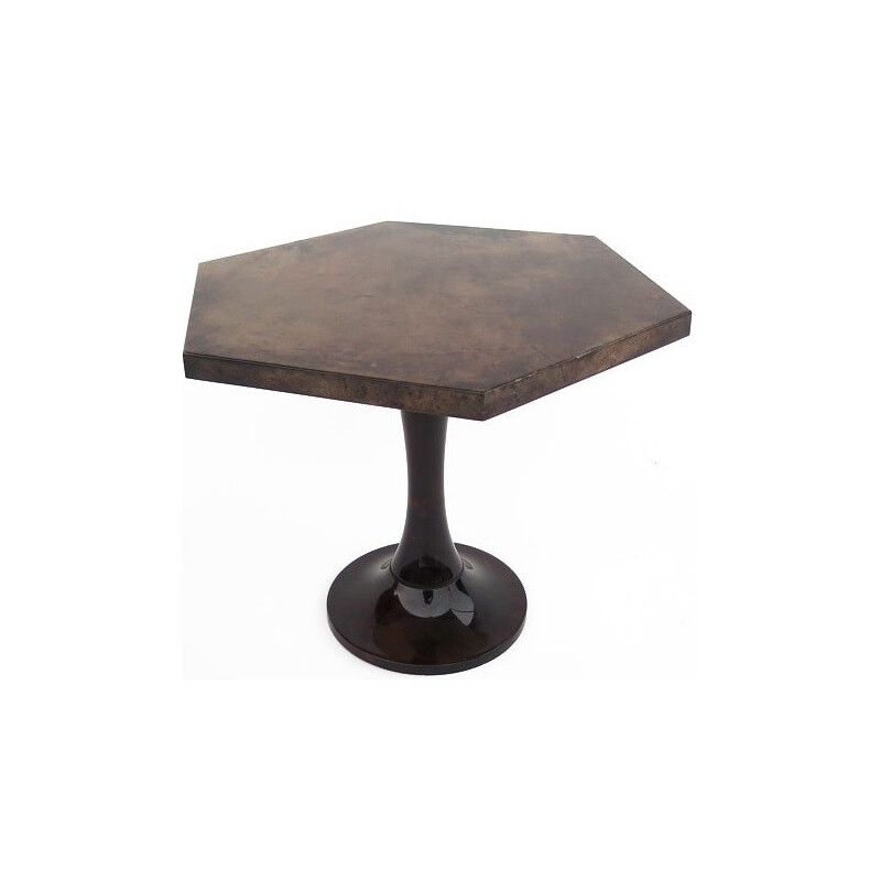 Mid-century side table in brown parchment, Aldo TURA - 1970s