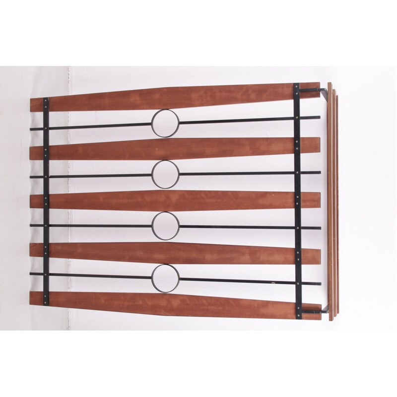 Vintage metal and wood wall coat rack with 5 hooks