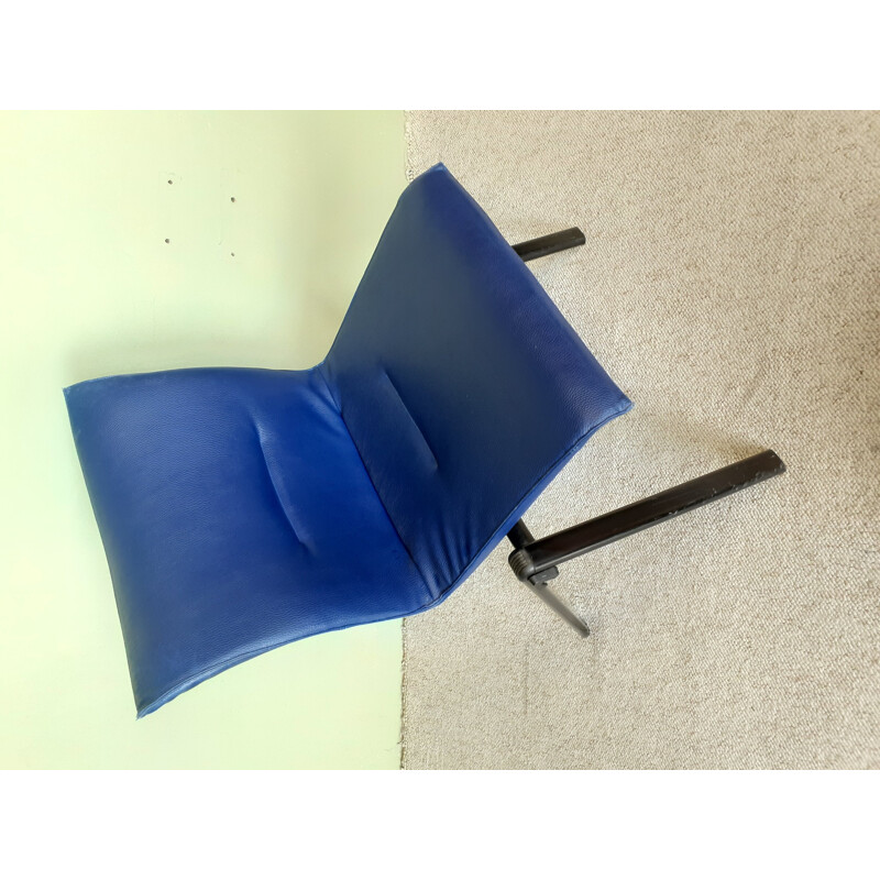 Vintage TECNO chair in blue leather 1980s