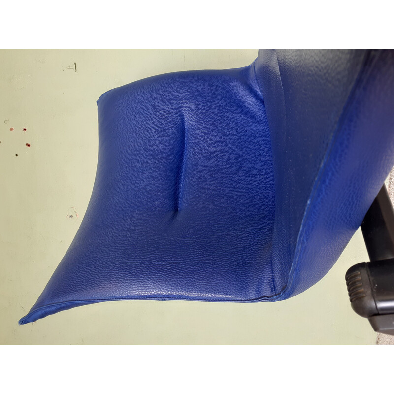 Cadeira Vintage TECNO em pele azul 1980