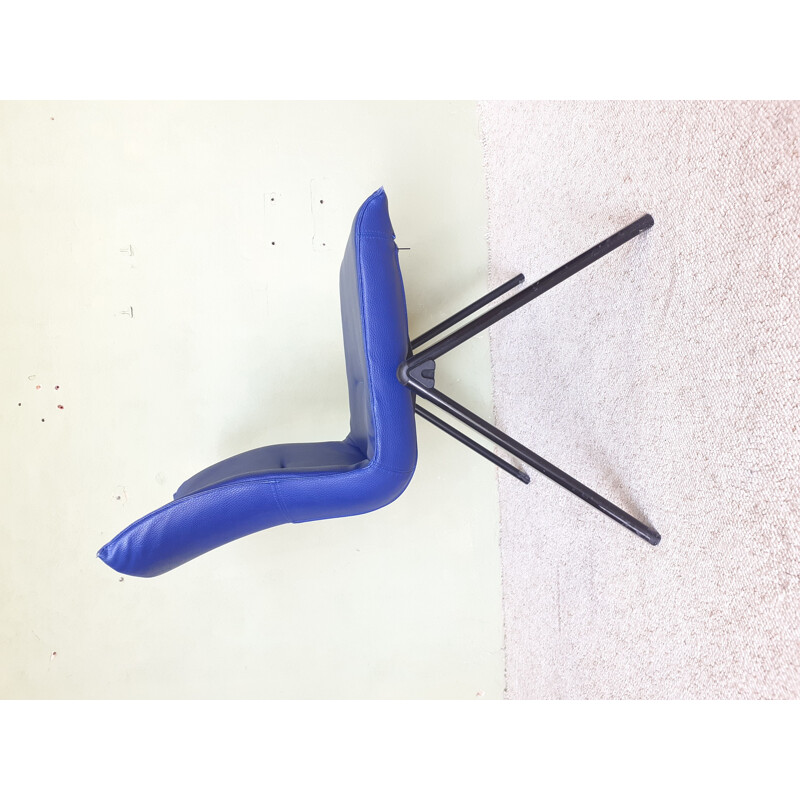 Vintage TECNO chair in blue leather 1980s