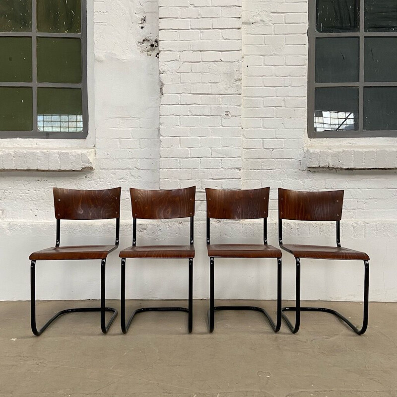Ensemble de 4 chaises vintage tubulaires par Martin Stam 1930
