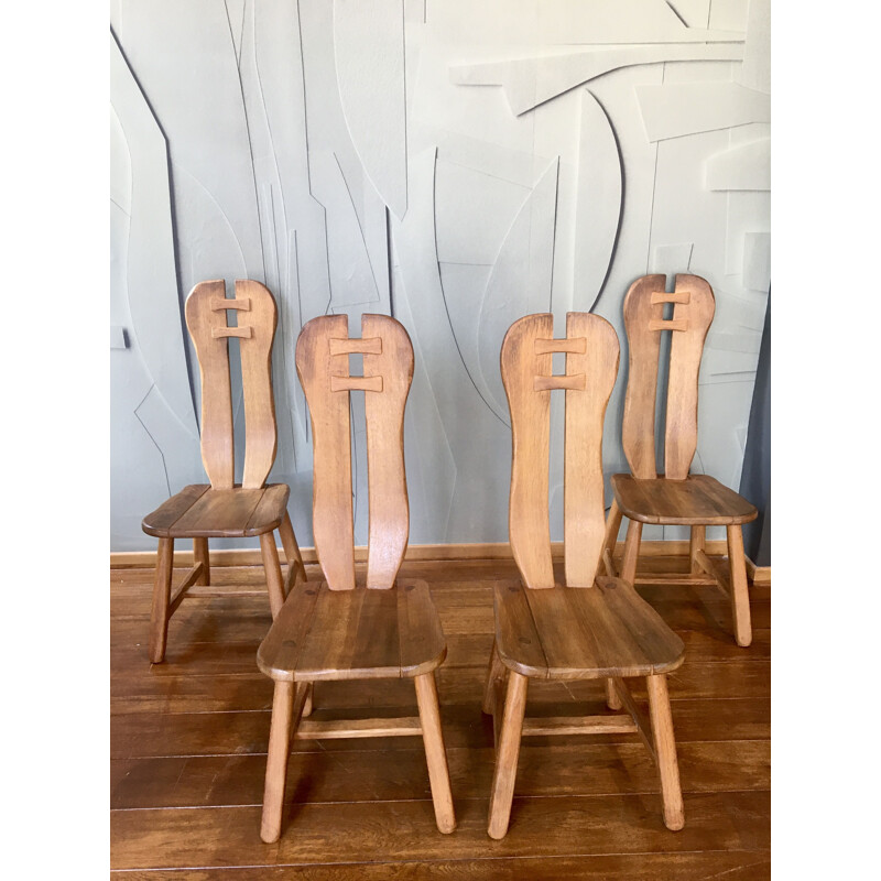 Set of 4 vintage brutalist chairs