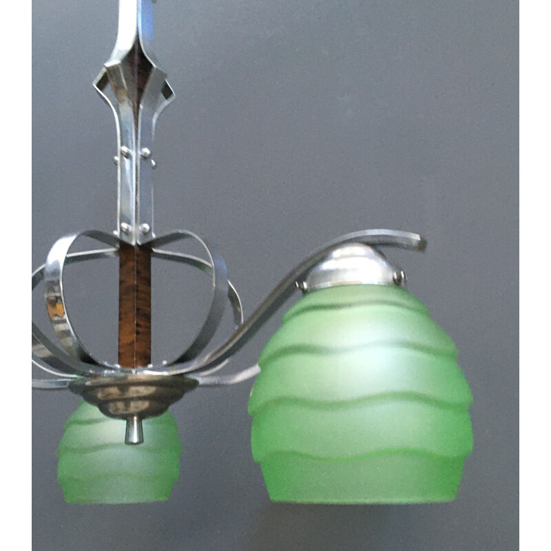 Vintage Art Deco hanging lamp with 5 green glass shades