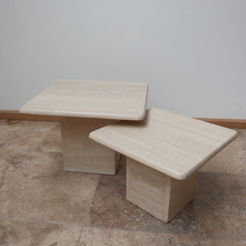 Pair of vintage travertine side tables Belgium 1970