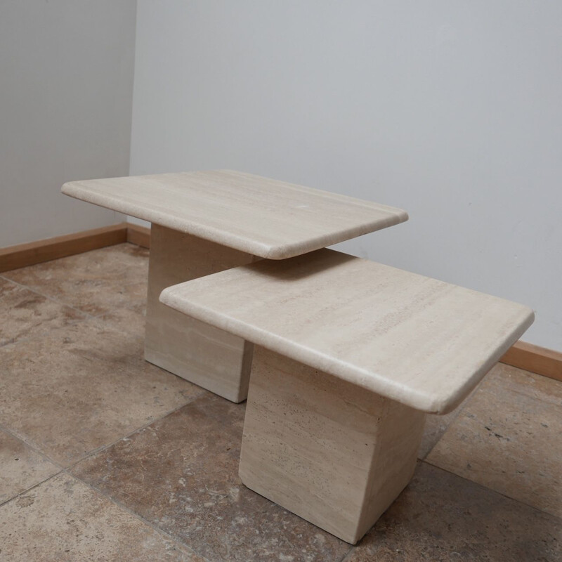 Pair of vintage travertine side tables Belgium 1970