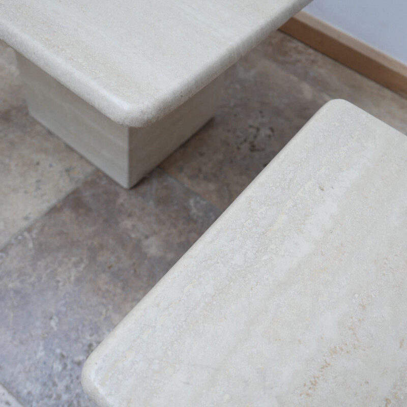 Pair of vintage travertine side tables Belgium 1970