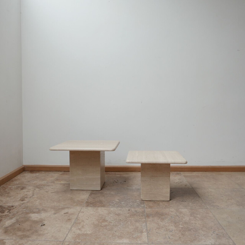 Pair of vintage travertine side tables Belgium 1970