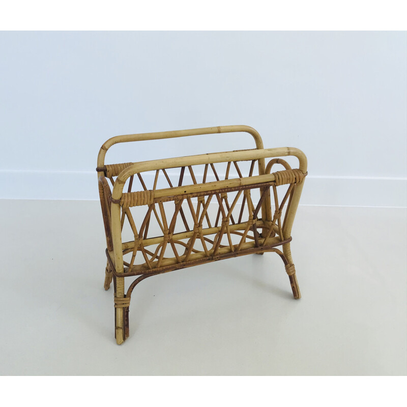 Vintage magazine rack rattan  France 1960s