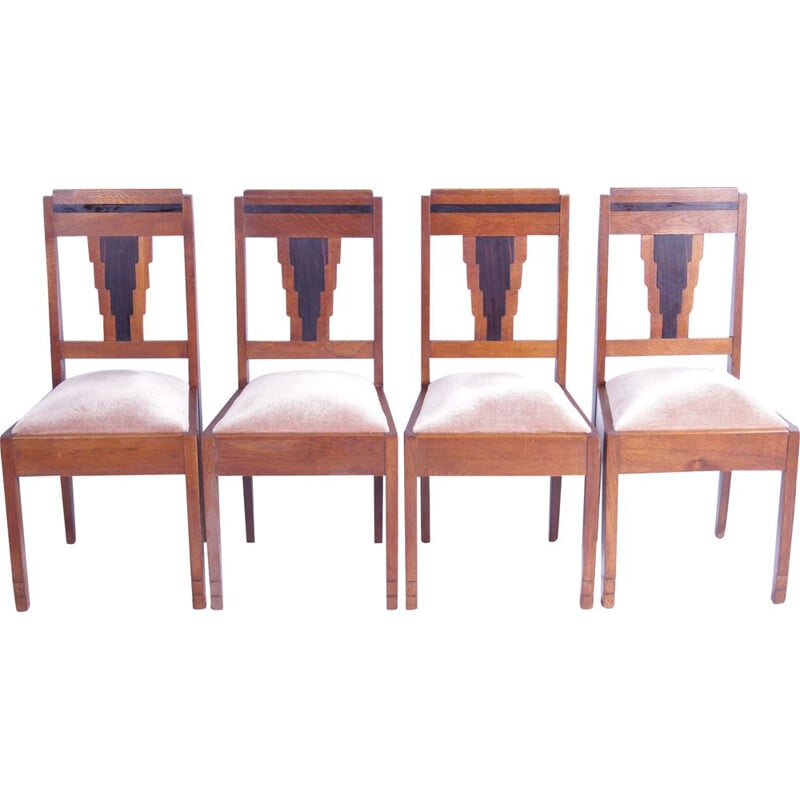 4 mid century school chairs in oak and coromandel, Amsterdam 1930s