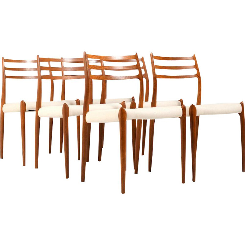 6 vintage dining chairs in teak model No.78 by Niels O. Moller, 1960s