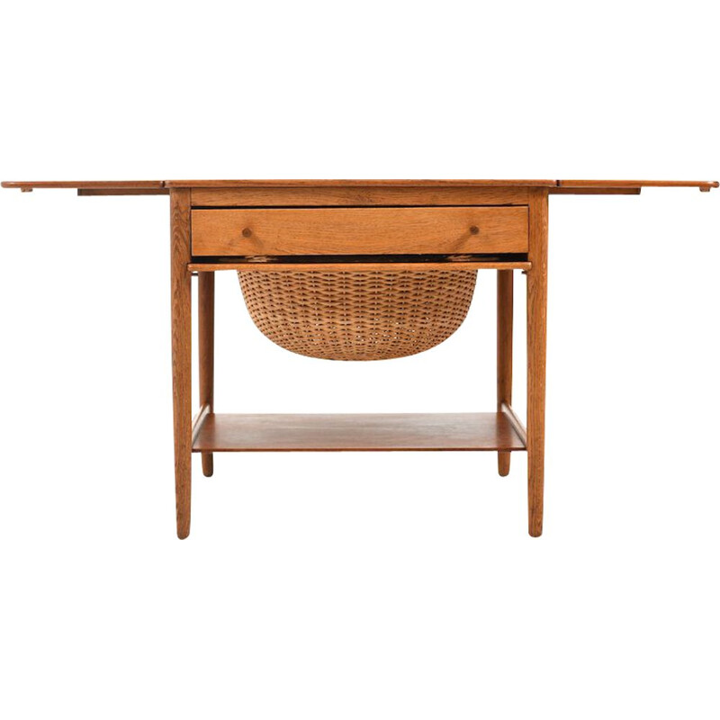 Vintage sewing table model AT-33 in teak and oak by Hans J. Wegner for Andreas Tuck, Danish 1950s