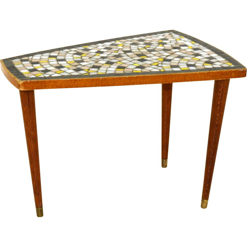 Vintage beechwood side table with ceramic top, Sweden 1950