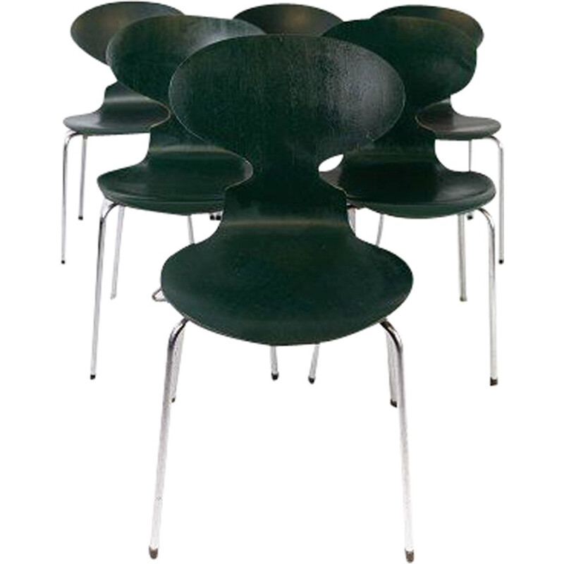 Set van 5 vintage donkergroene Ant stoelen model 3101 van Arne Jacobsen by Fritz Hansen 1952