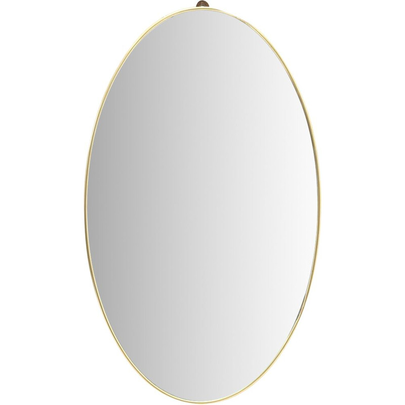 Vintage oval mirror with brass frame Italy 1950s