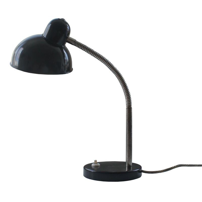 Vintage zwart stalen tafellamp 1970