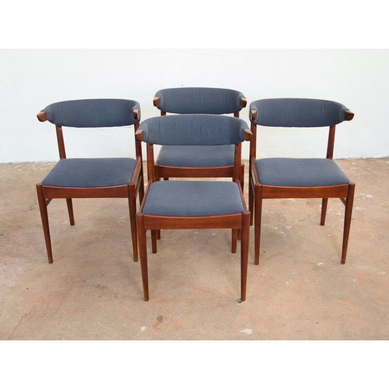 Juego de 4 sillas danesas de teca y tela - 1960