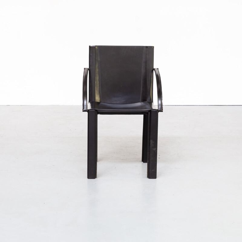 Set of 4 vintage black leather dining chair by Carlo Bartoli for Matteo Grassi 1970