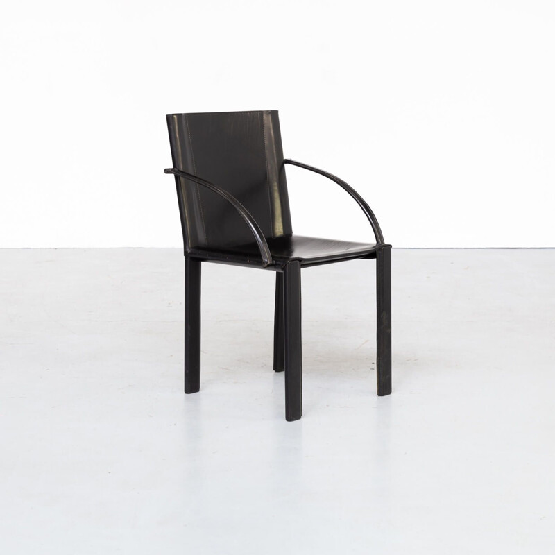 4 chaises de salle à manger en cuir noir vintage par Carlo Bartoli pour Matteo Grassi 1970