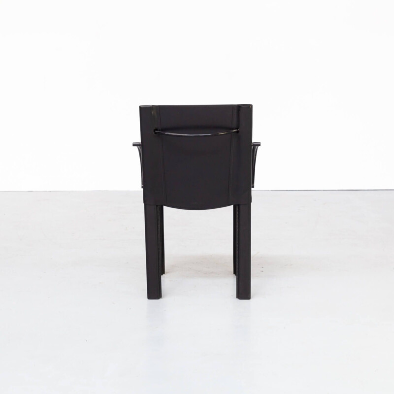 Set of 4 vintage black leather dining chair by Carlo Bartoli for Matteo Grassi 1970